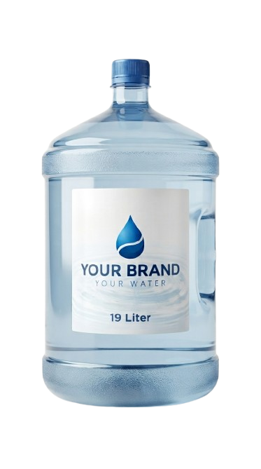 Custom-labelled 19 litre mineral water bottle mock-up