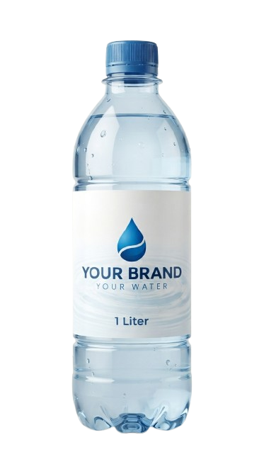 Custom-labelled 1 litre mineral water bottle mock-up